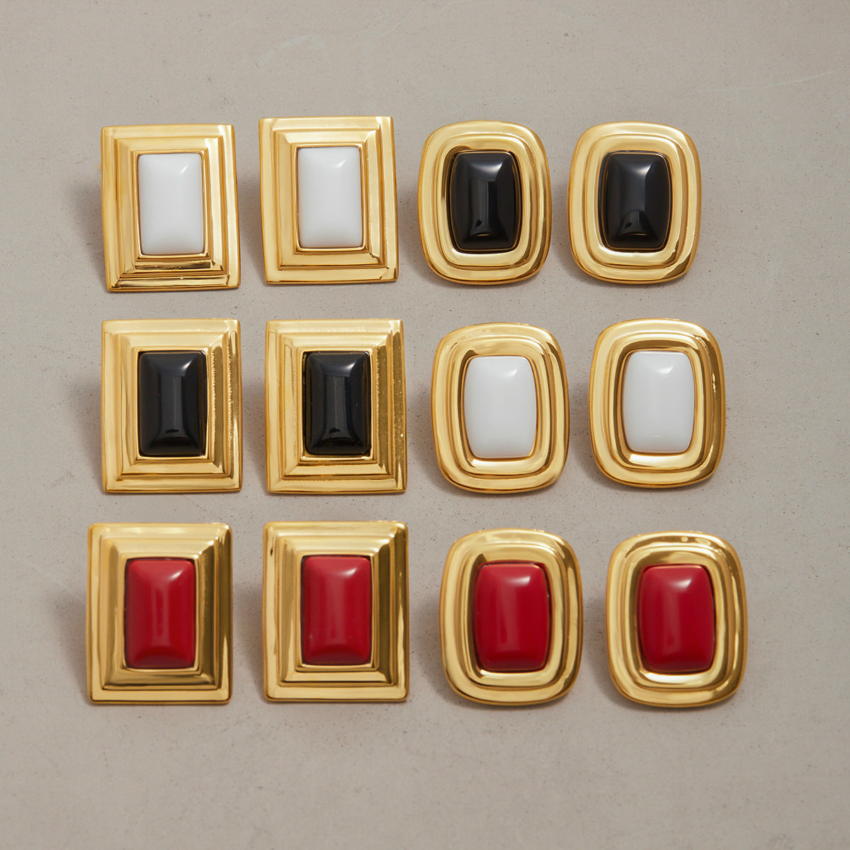 Elegant Geometric Square Agate Inlay Stainless Steel Stud Earrings for Women