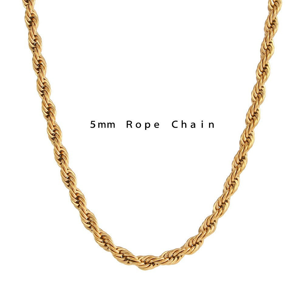 Minimalist Geometric Titanium Steel Twisted Chain Necklace for Women with 18K Gold Plating