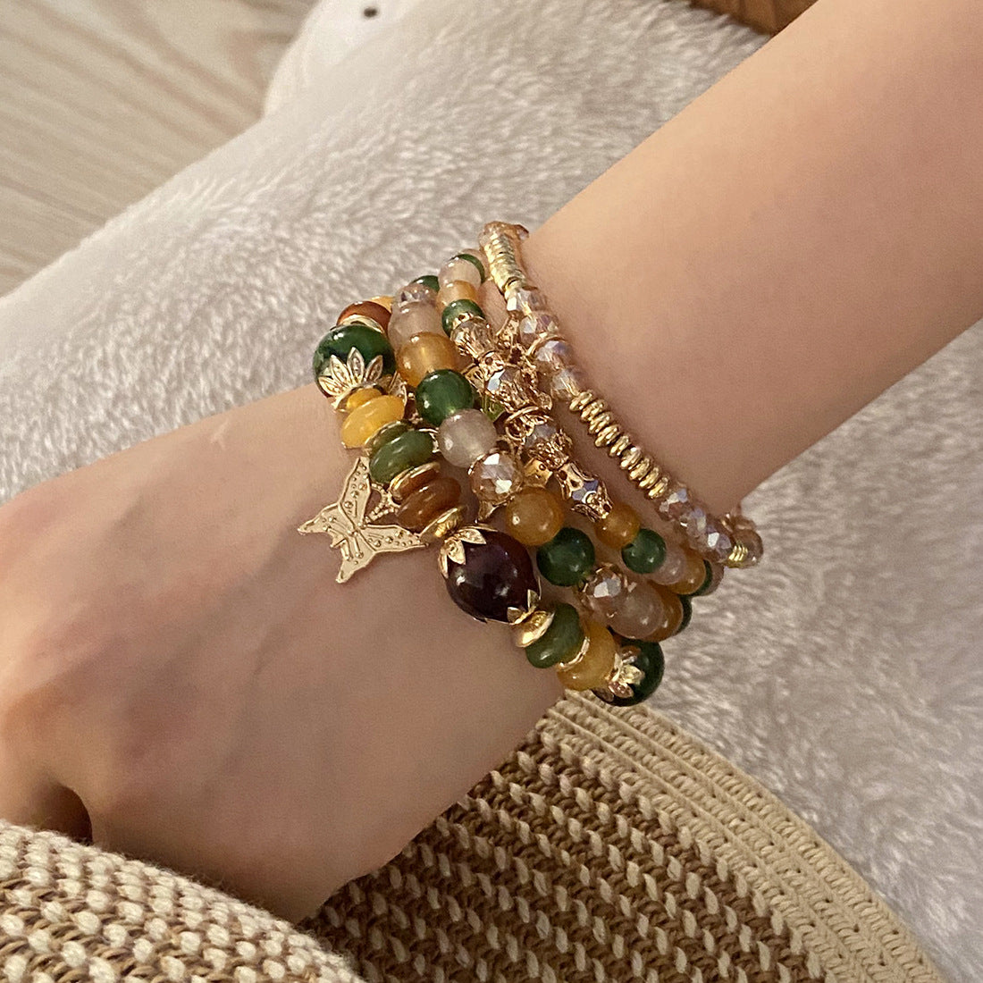 Set di braccialetti bohémien con perline a farfalla in argilla polimerica con finitura artigianale da donna