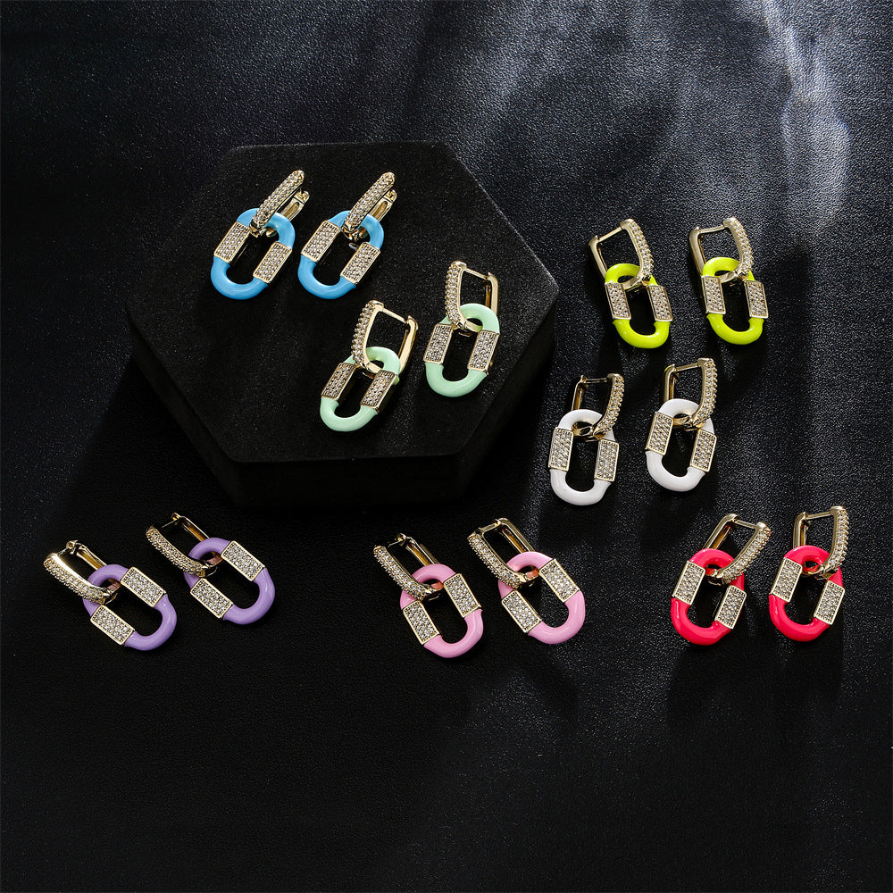 Minimalist Geometric Earrings in Copper with 18K Gold Plating and Micro-Paved Zirconia