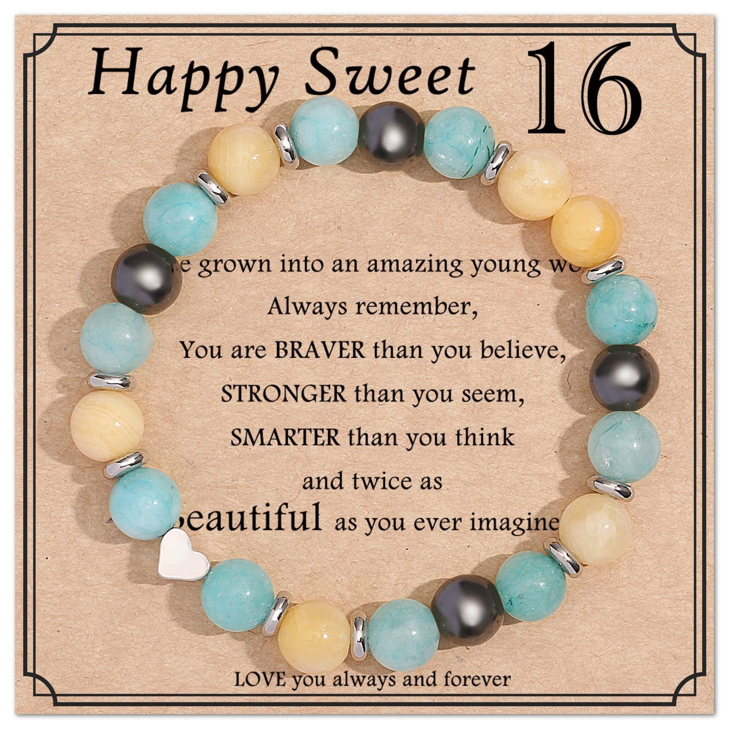 Geometric Heart Agate Beaded Bracelet for Women