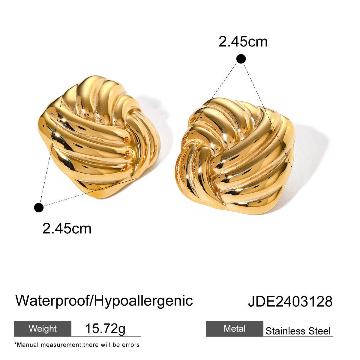 Orecchini a perno di lusso geometrici in acciaio inossidabile placcati oro 18K con zirconia cubica, gioielli alla moda da donna