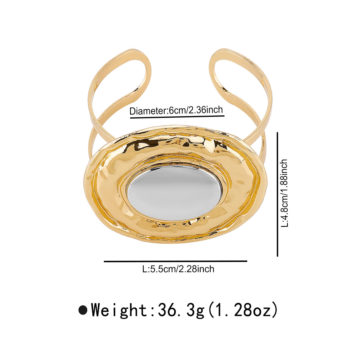 Pulsera de esclava abierta ovalada geométrica de inspiración vintage en aleación con acabado galvanizado para mujer