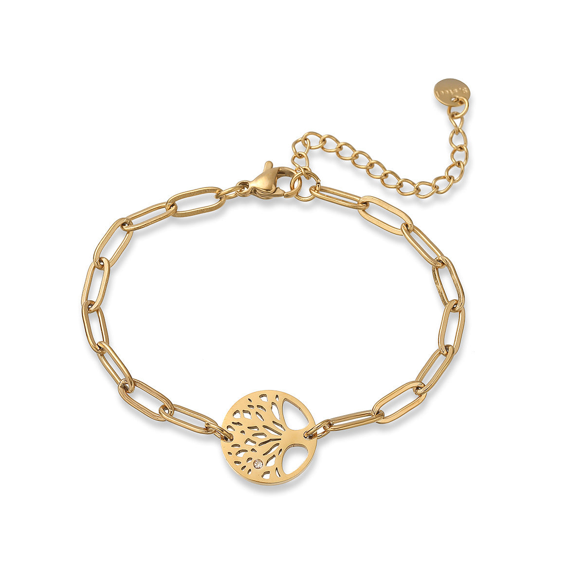 Bracciale da donna a croce con albero della vita geometrico minimalista in acciaio inossidabile placcato oro 18K