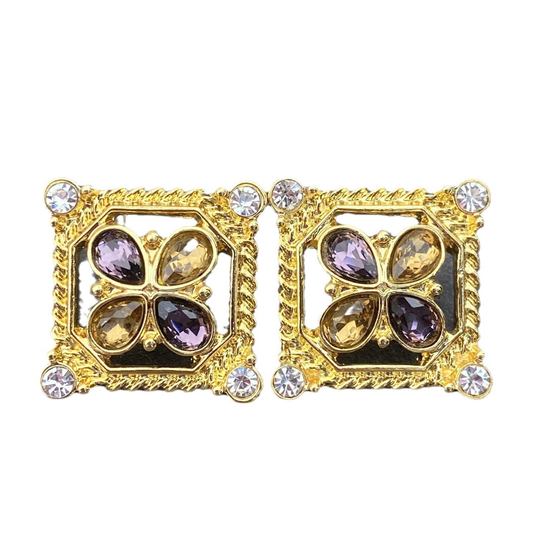 Vintage Geometric Earrings with Gold-Plated Copper Base and Stainless Steel Posts for Women