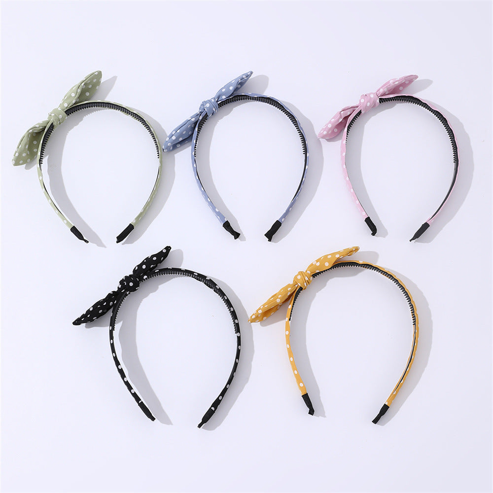Cute Bow-Knot Hairband for Girls with Polka Dots and Lace Trim, Fabric Headband in Geometric Shape, Princess Style Hair Accessory