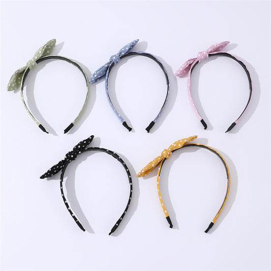 Cute Bow-Knot Hairband for Girls with Polka Dots and Lace Trim, Fabric Headband in Geometric Shape, Princess Style Hair Accessory