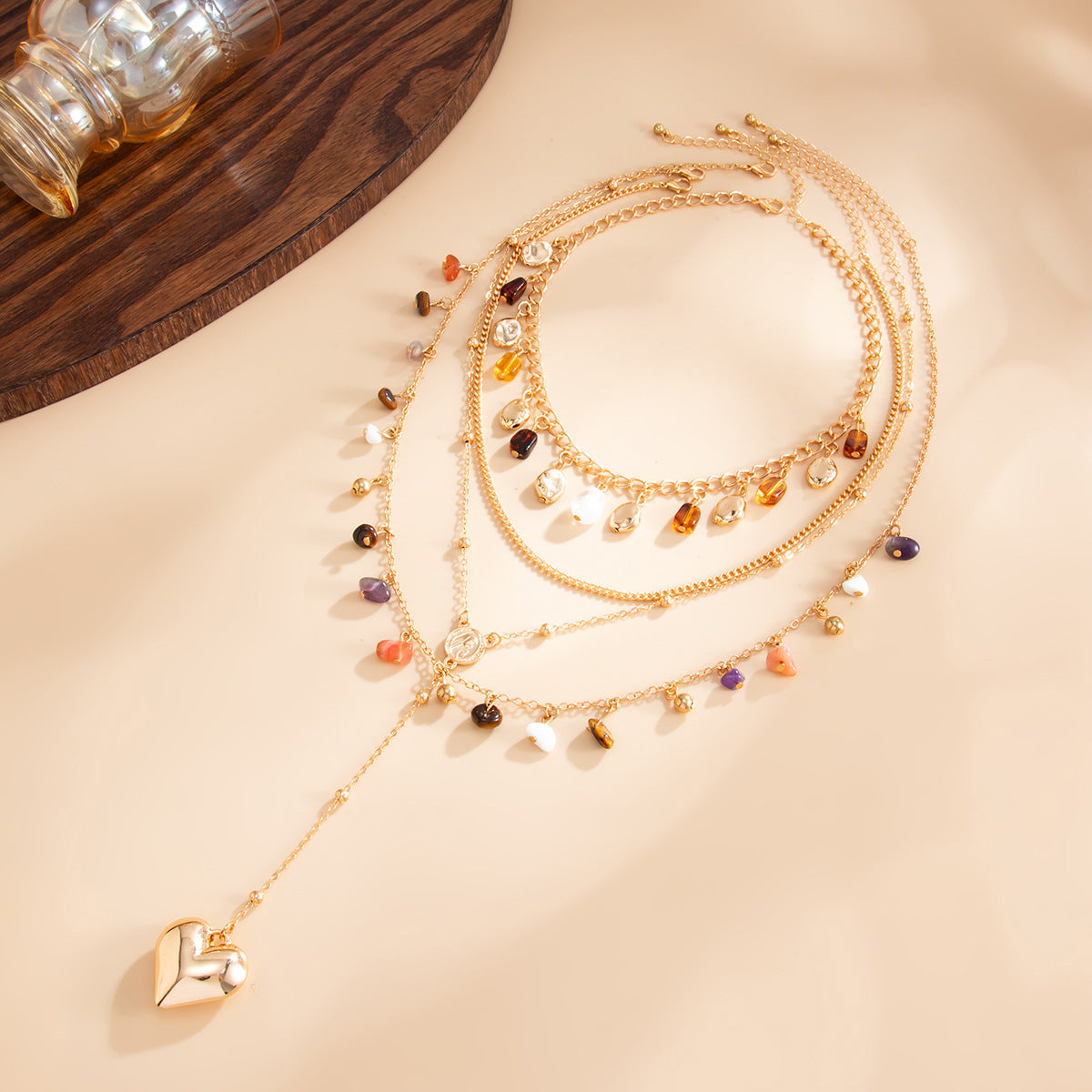 Vintage Bohemian Ethnic Heart Zinc Alloy Plated Iron Necklace with Tassel for Women