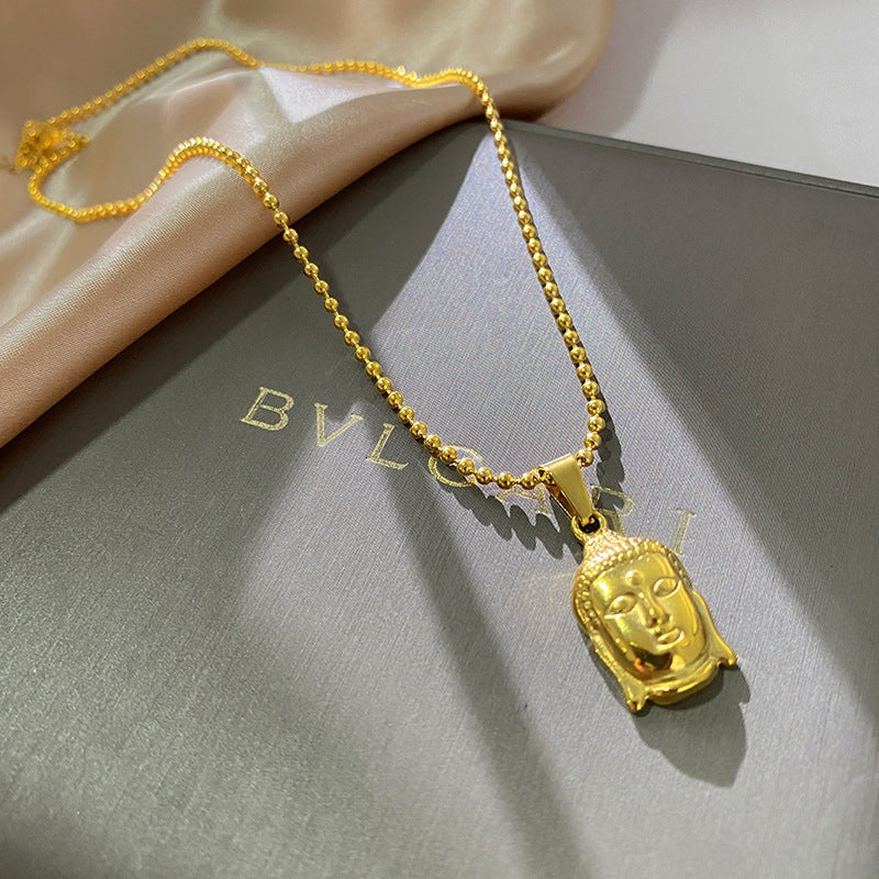 Gold Plated Titanium Steel Buddha Head Pendant Stainless Steel Cable Chain Necklace Unisex