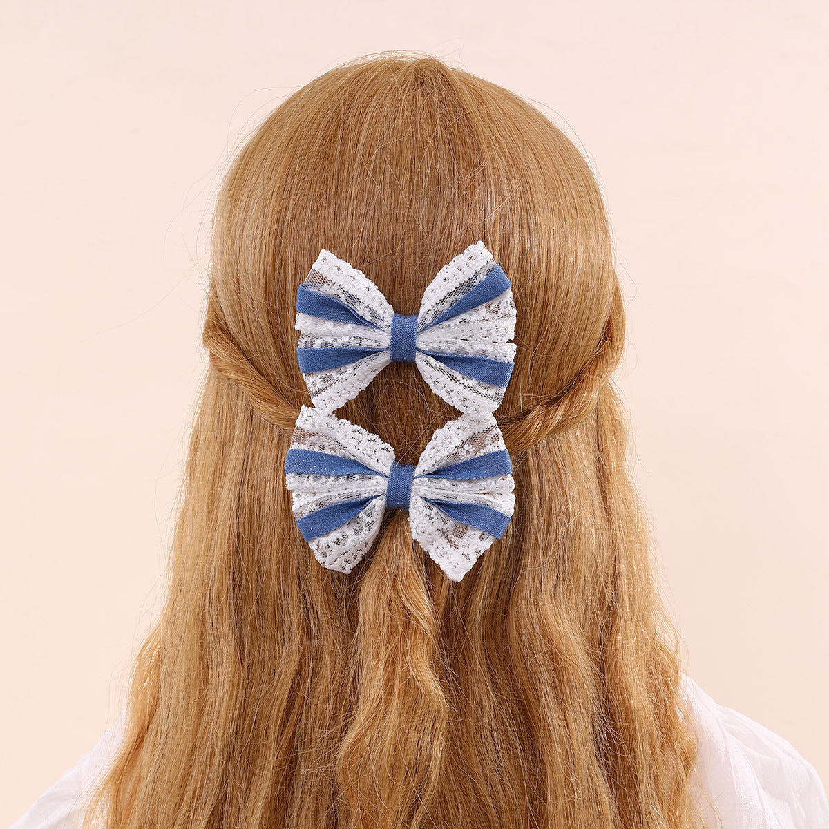 Fermaglio per Capelli a Fiocco Stile Naturale per Bambini in Tulle con Increspature e Texture a Rete