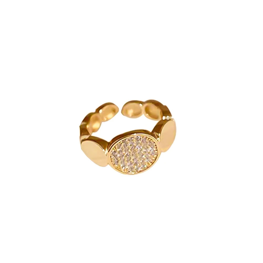 Minimalist Sweet Geometric Round Brass Plated Rhinestone Ring for Women and Men