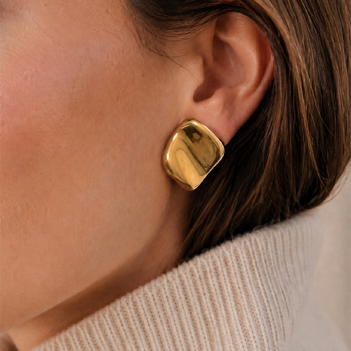 Minimalist Square Geometric Stainless Steel PVD Polished Earrings for Women