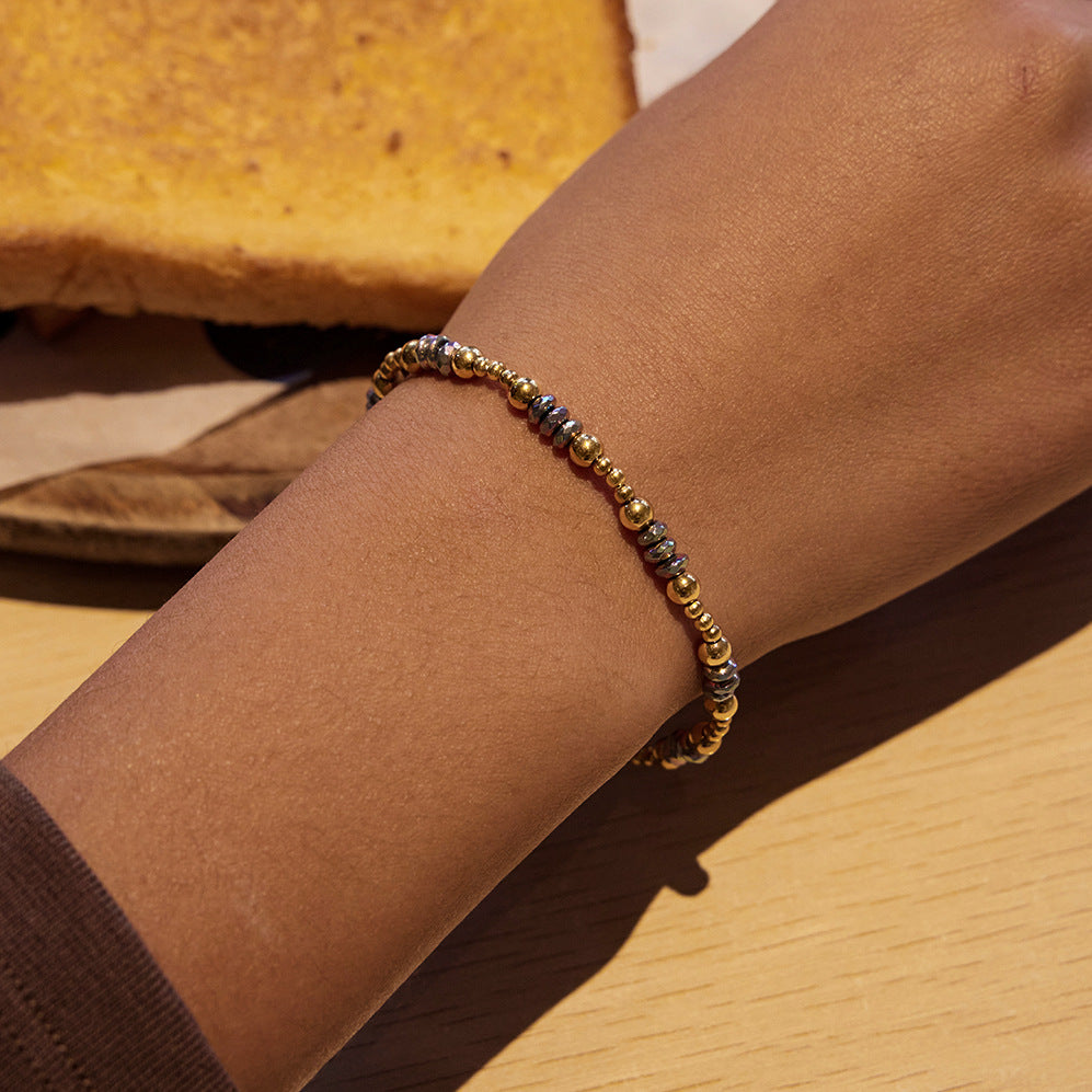 Pulsera de muelle de acero inoxidable geométrico para mujer con acabado chapado, accesorio de moda minimalista de lujo ligero