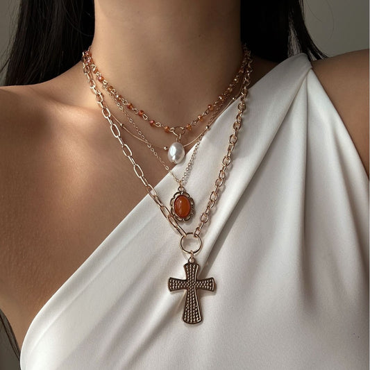 Hip-hop Punk Cross Geometric Alloy Plated Necklace for Women