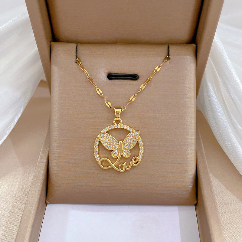 Butterfly Luxury Titanium Steel Collar Necklace for Women with Geometric Pendant