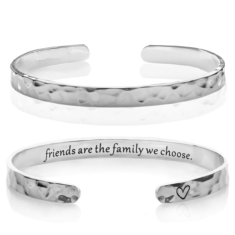 Minimalist Stainless Steel Engraved Open Moon Surface Textured Hammered Bracelet