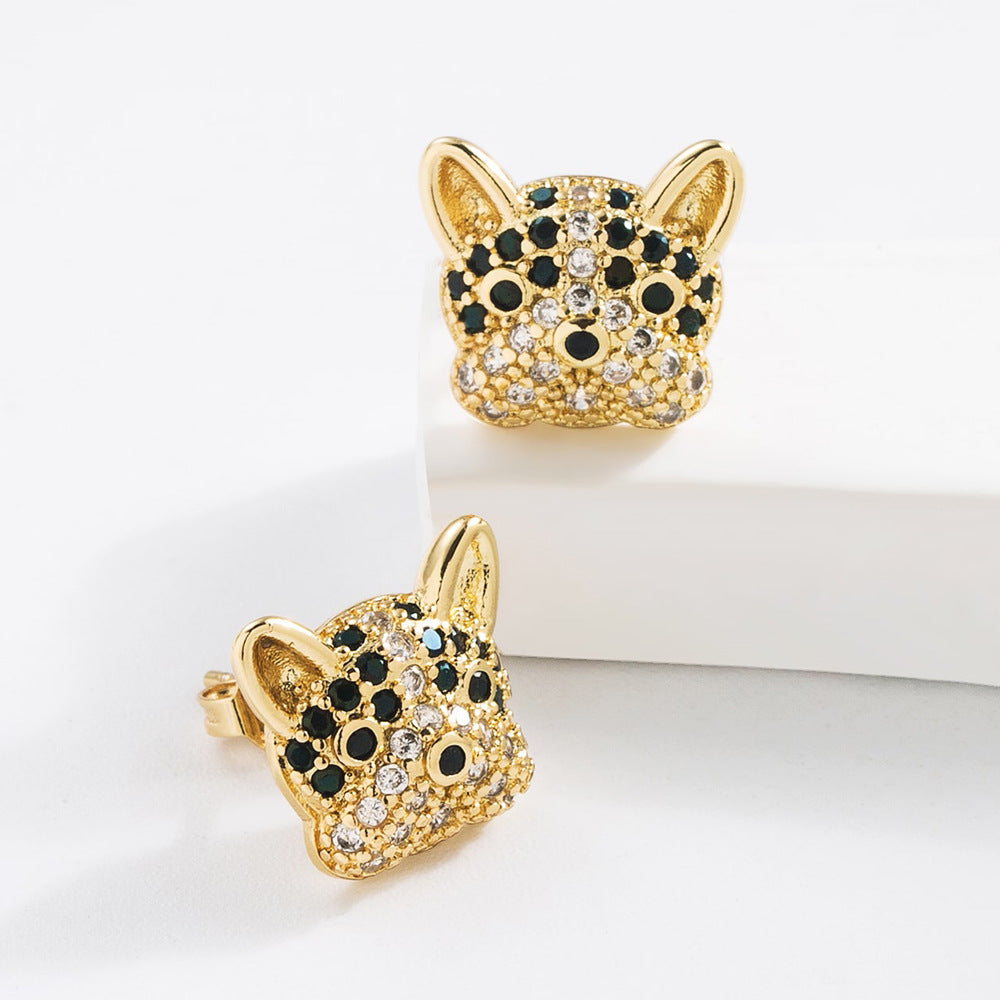 Cute Minimalist Dog and Giraffe Stud Earrings for Women Made of Brass with 18K Gold Plating and Zircon Inlay