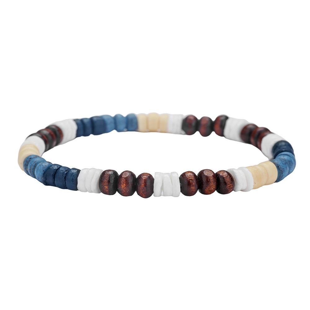 Bohemian Geometric Handmade Wood Coconut Shell and Shell Bead Bracelet for Unisex