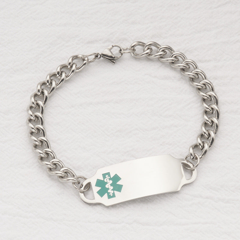 Elegante Pulsera de Barra con Colgante ID Médico de Acero Inoxidable con Goteo de Aceite Geométrico Unisex