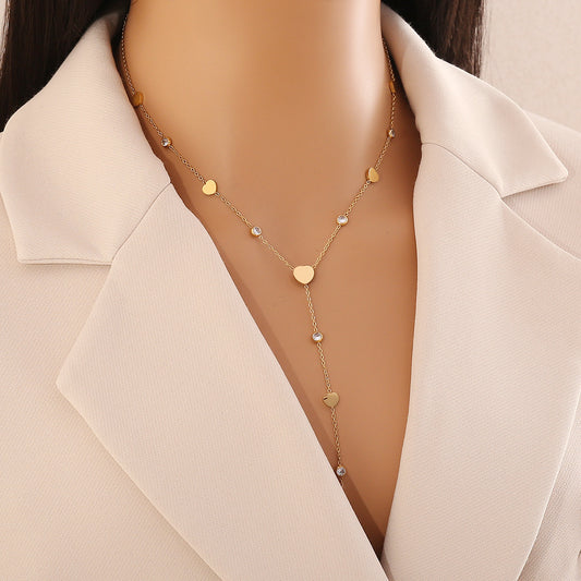 Collar en Y de acero inoxidable chapado con diseño geométrico y forma de corazón a la moda para mujer