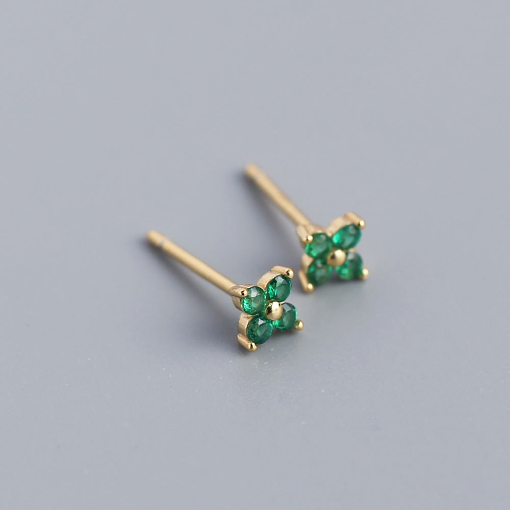Minimalist Sweet 925 Sterling Silver Inlaid Rhinestone Floral Stud Earrings