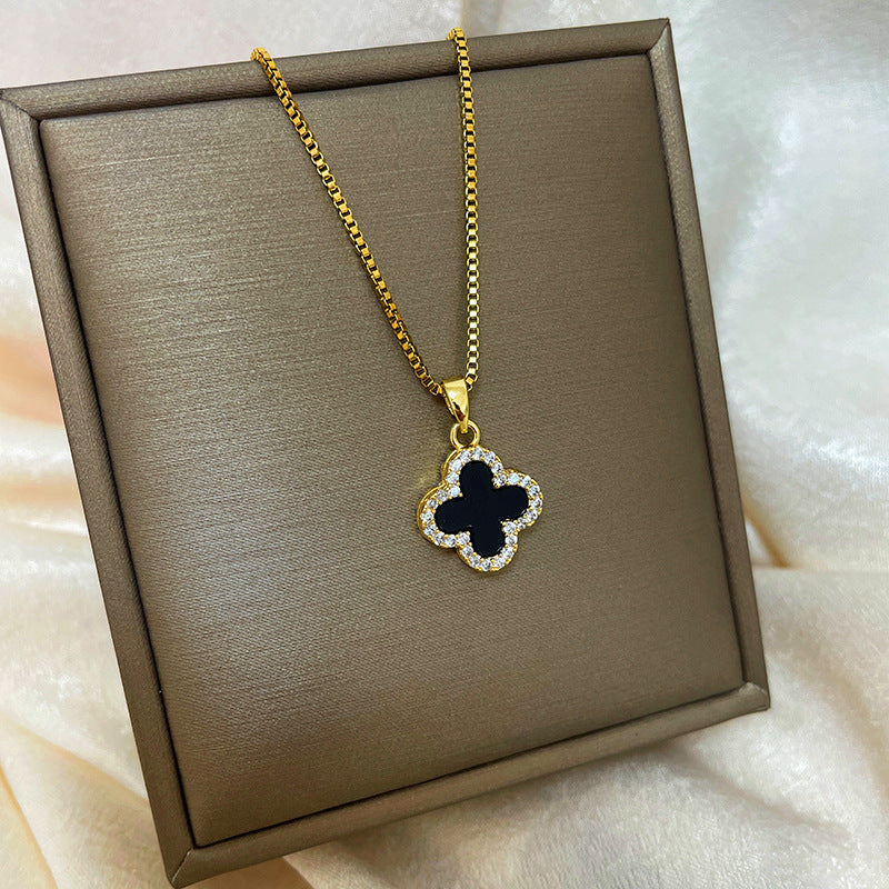 Collana con ciondolo a goccia in rame placcato oro 18 carati con micro-pavé e catena a onda in acciaio al titanio, design originale