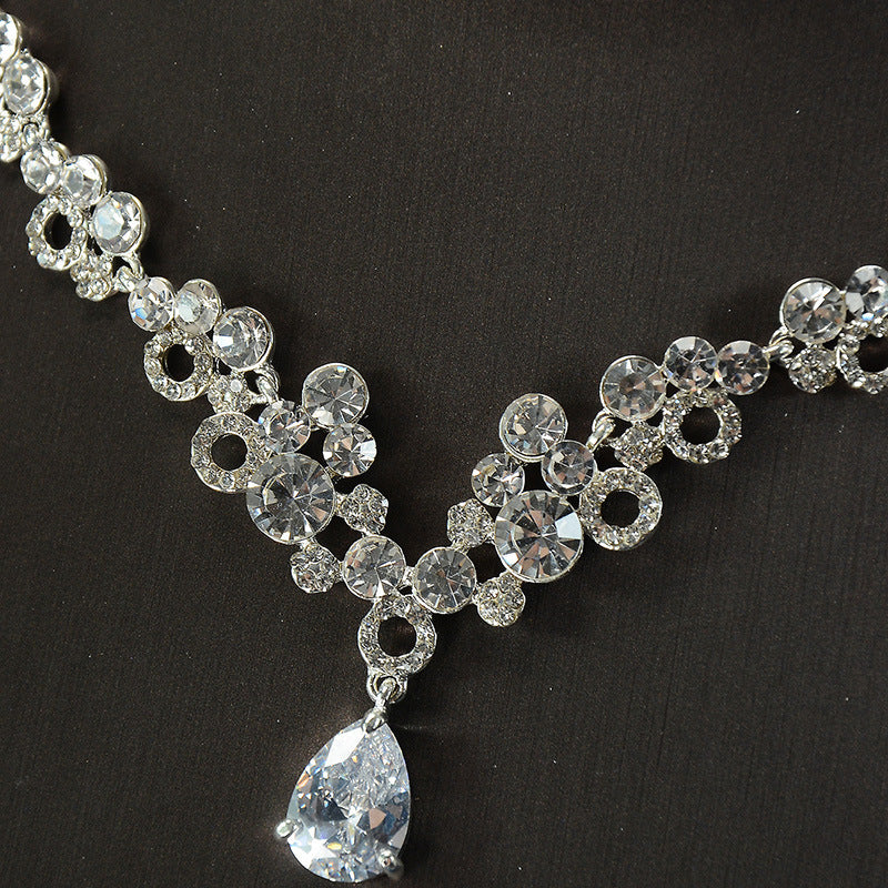 Minimalist Elegant Floral Alloy Plated Cubic Zirconia Rhinestone Necklace and Earring Set with Cable Chain for Women Wedding Bridal Jewelry