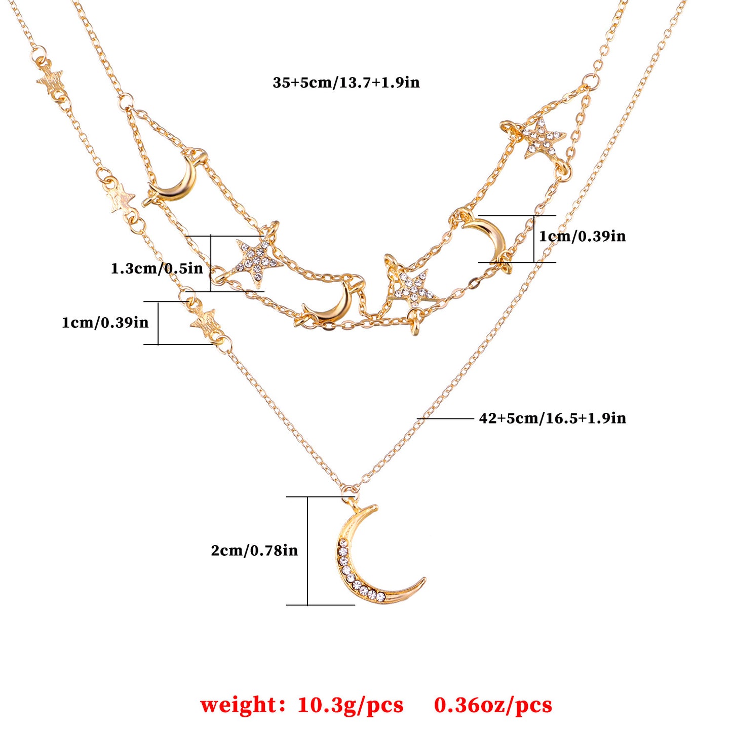Casual Alloy Star Moon Pendant Necklace with Singapore Chain