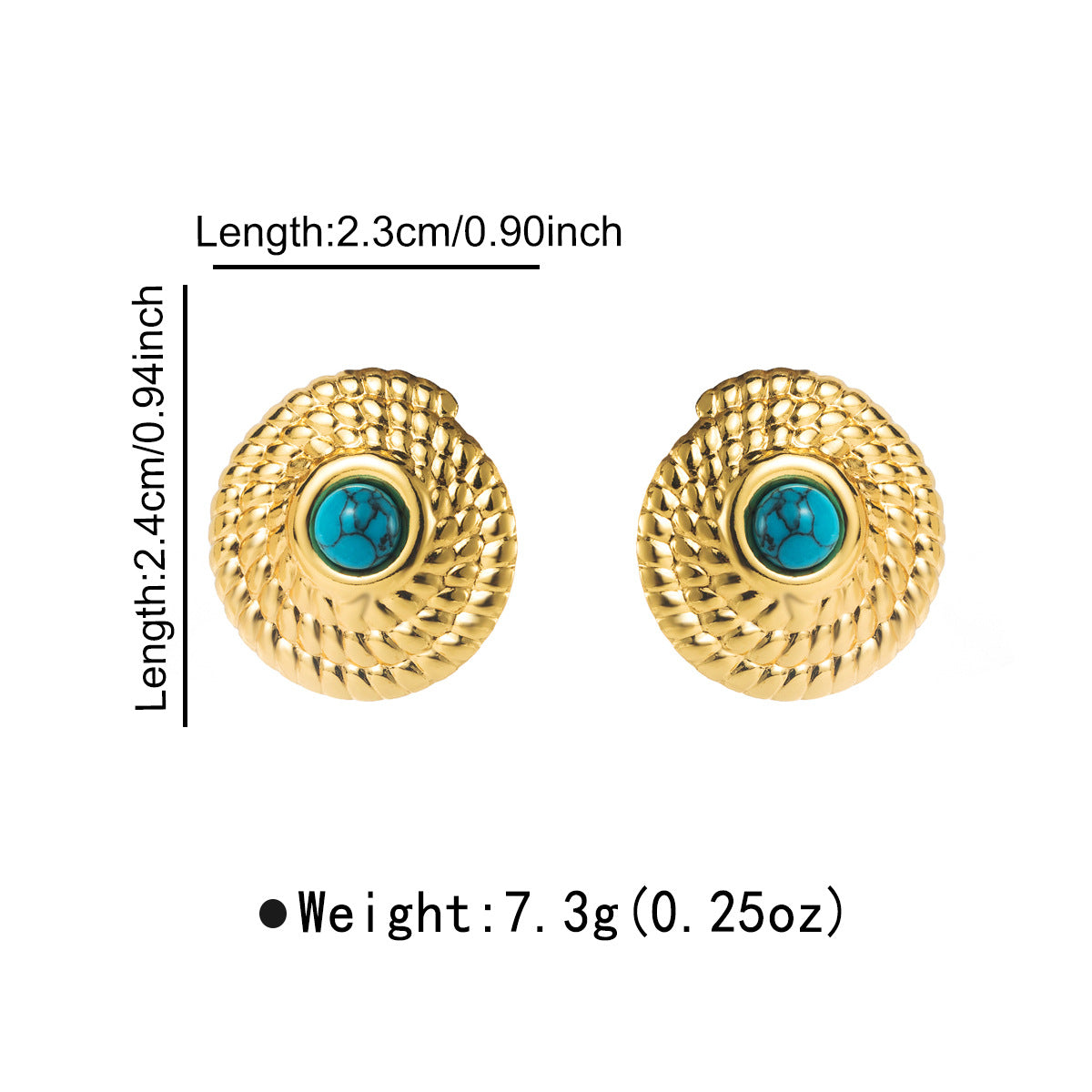Pendientes de tuerca geométricos minimalistas vintage de acero de titanio con incrustaciones de turquesa y acabado chapado