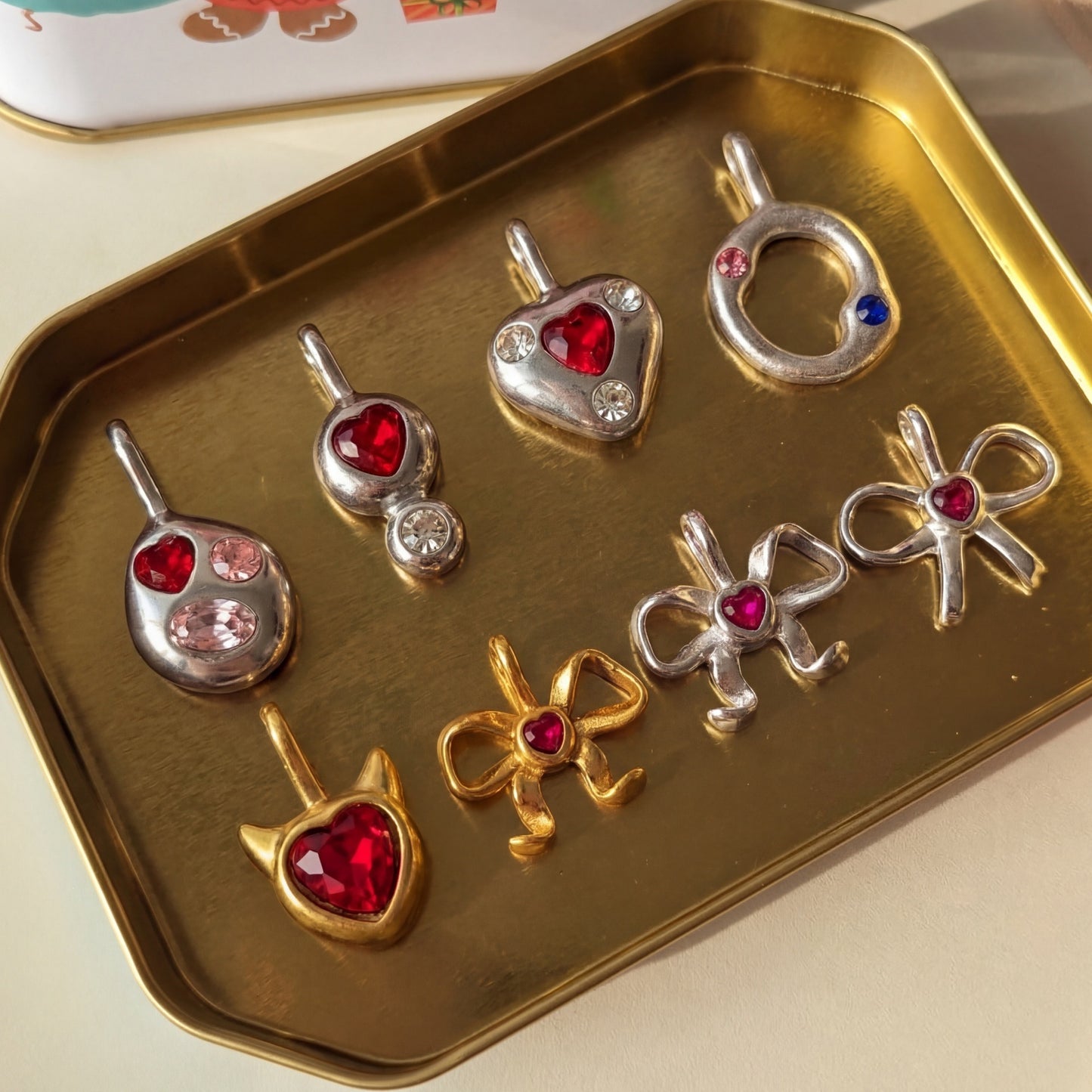 Vintage 18K Gold Plated Stainless Steel Heart Pendant Charm Bar for Women