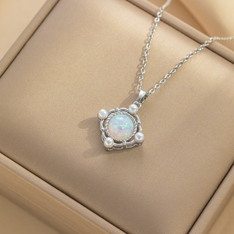 Minimalist Geometric Fluorescent Planet Pendant Necklace for Women Titanium Steel Plated Clavicle Chain