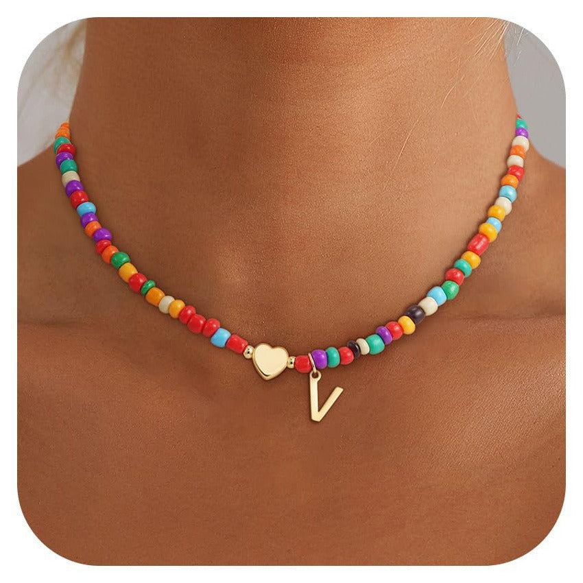 Minimalist Letter Stainless Steel Turquoise Pendant Necklace for Women