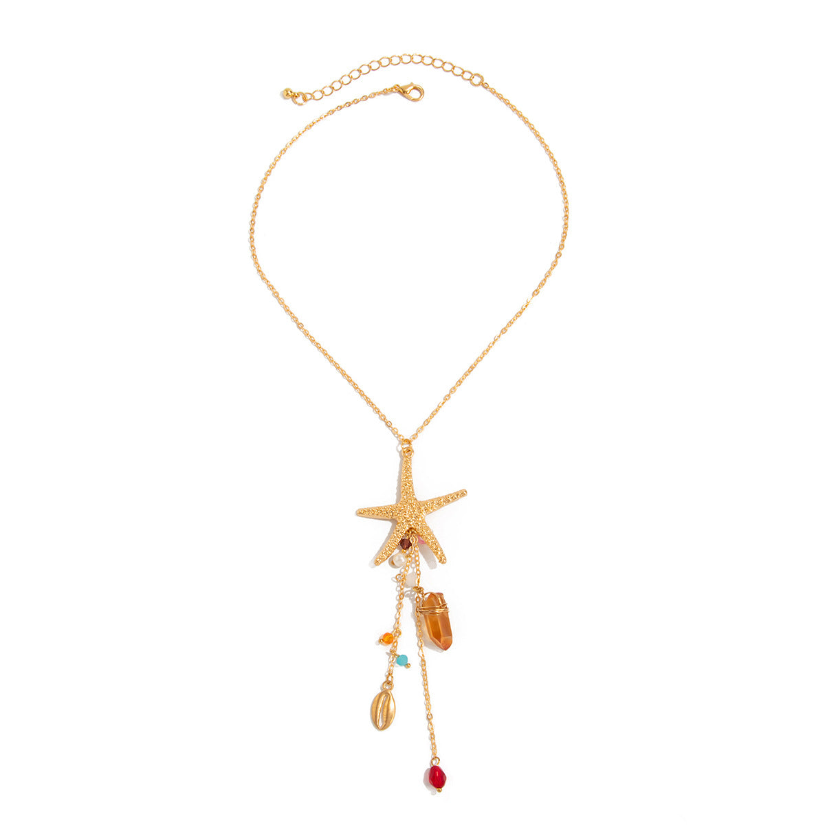 Elegant Starfish Shell Pendant Necklace Set Alloy Plated Jewelry for Women