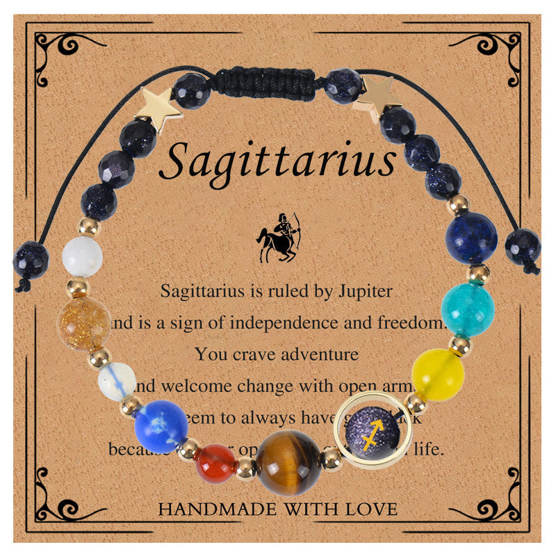 Elegant Geometric Natural Stone Obsidian Crystal Blue Sandstone Bracelet Unisex Zodiac Galaxy Universe Star Beaded Bracelet
