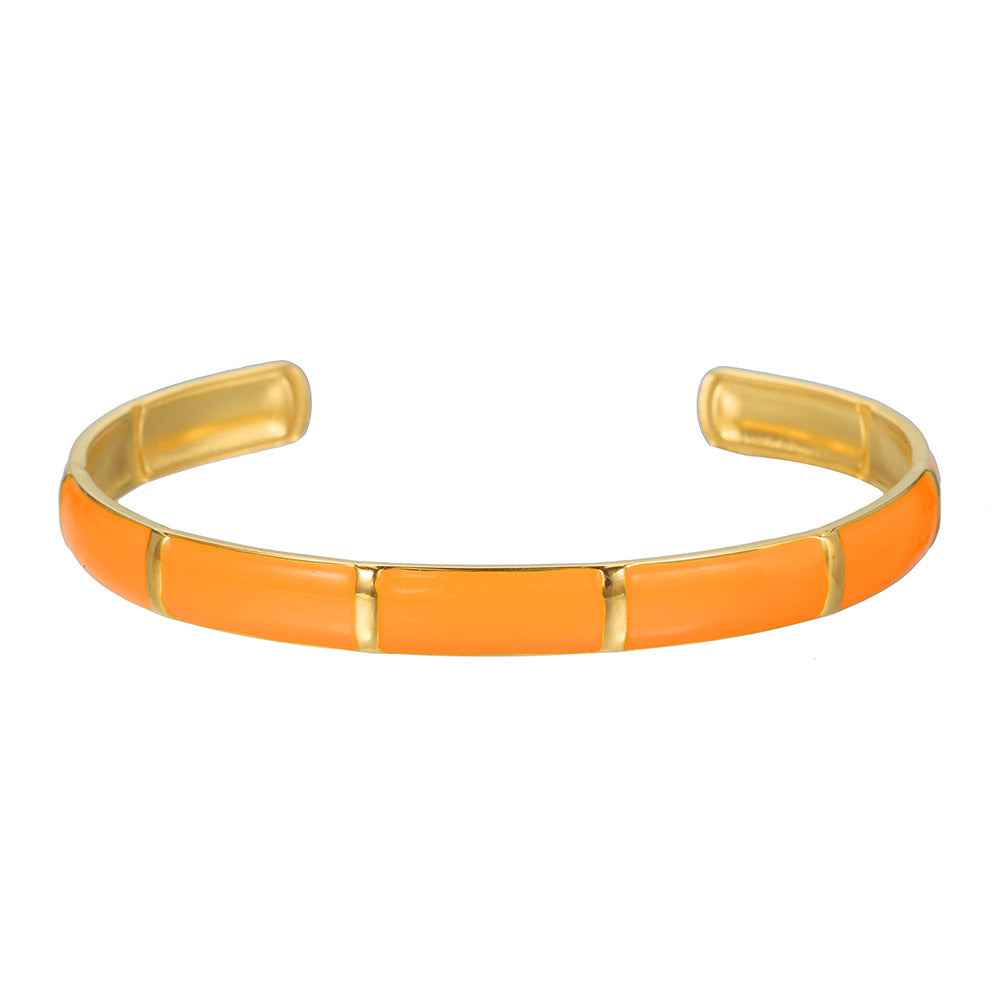 Punk Hip-hop Geometric Round Drip Oil Plated Stainless Steel Open Cuff Bracelet