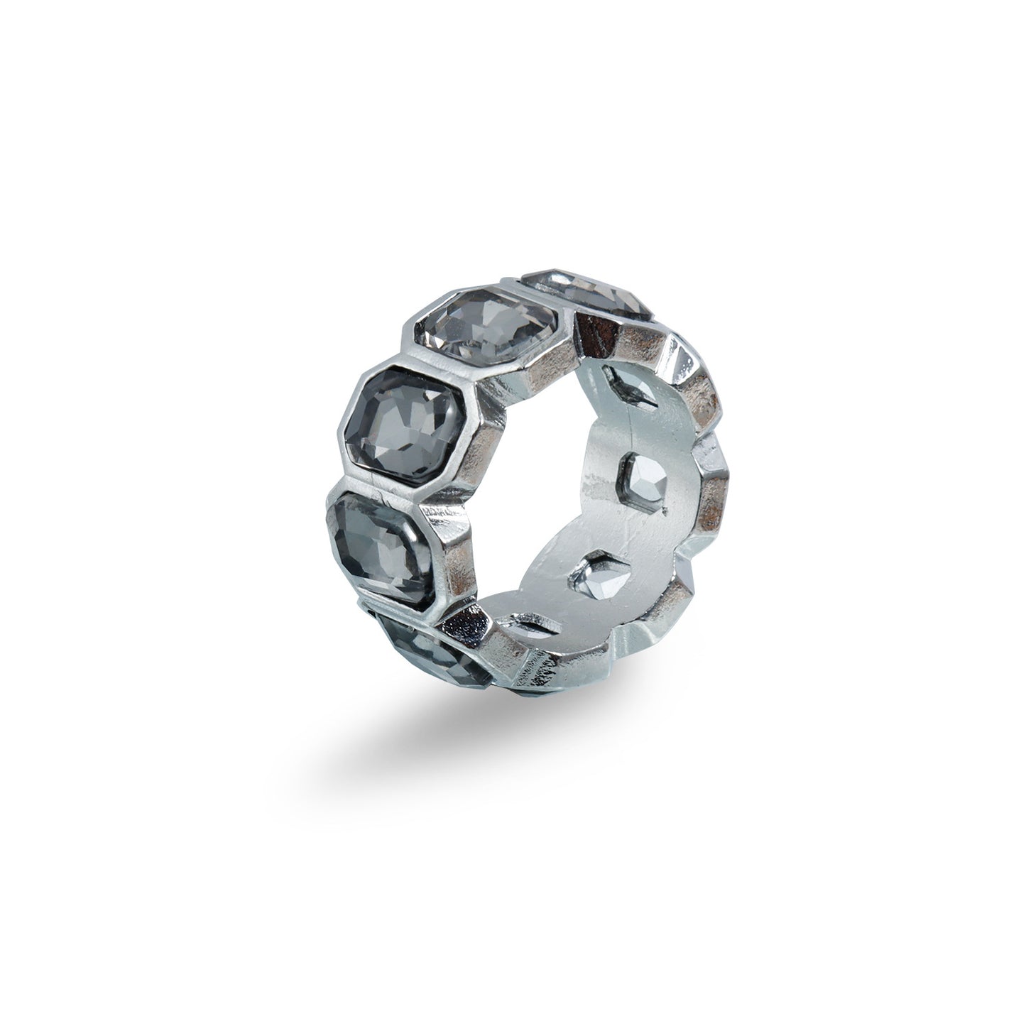Sweet Streetwear Geometric Black Rhinestone Plated Adjustable Ring for Women