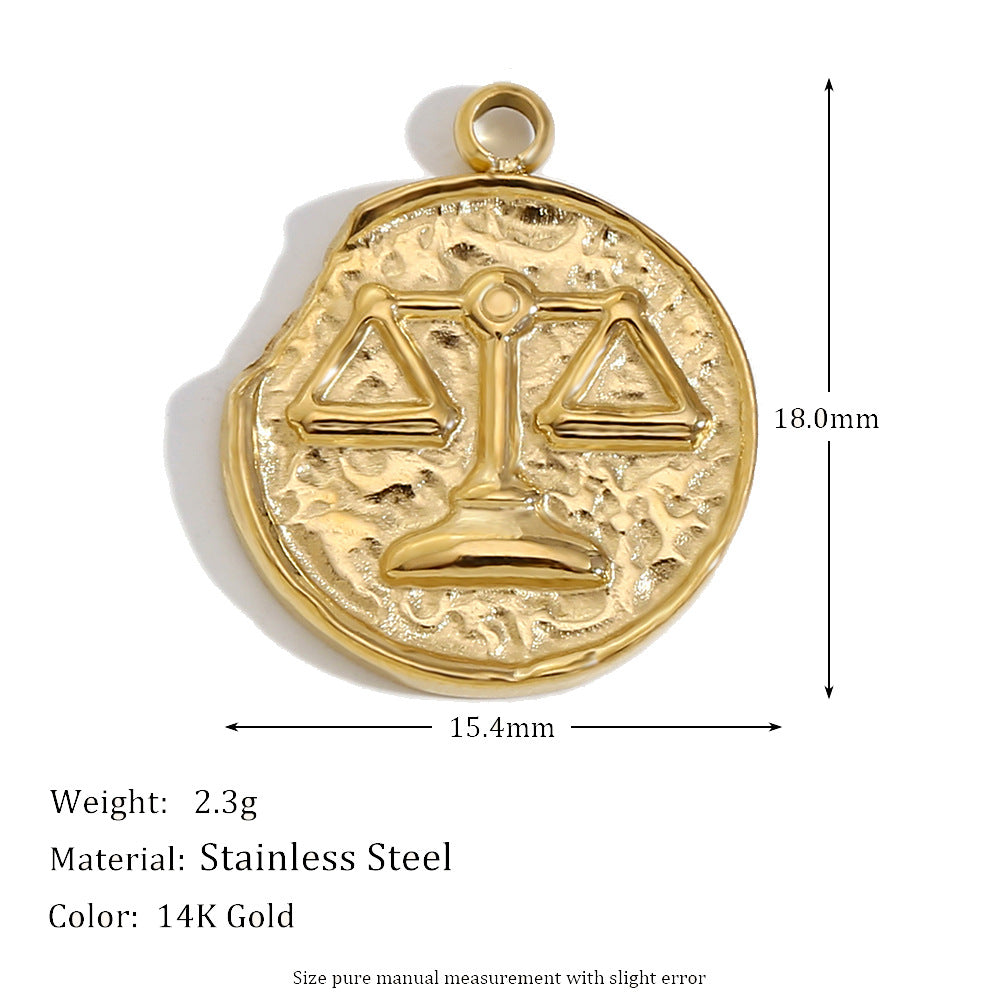 Collana con ciondolo a tema zodiacale in acciaio inossidabile placcato oro 18 carati e cordino regolabile da donna