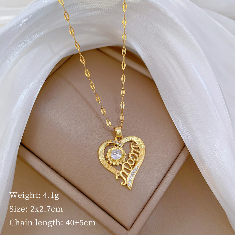 Luxury Minimalist Sweet Geometric Rhinestone Pendant Necklace for Women Titanium Steel O-Chain