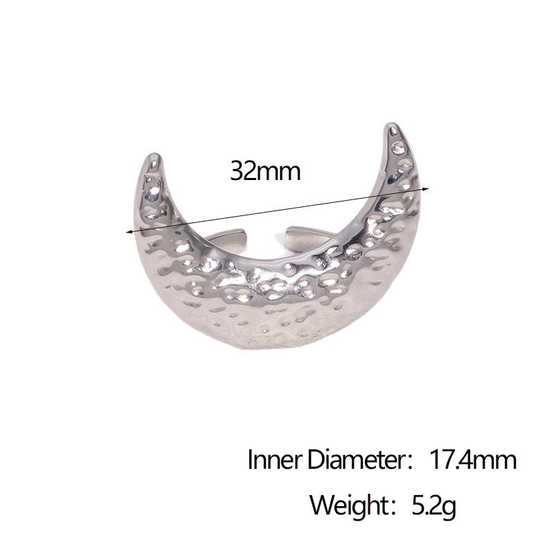 Minimalist Hammered Moon Open Ring 18K Gold Plated Stainless Steel Jewelry for Women