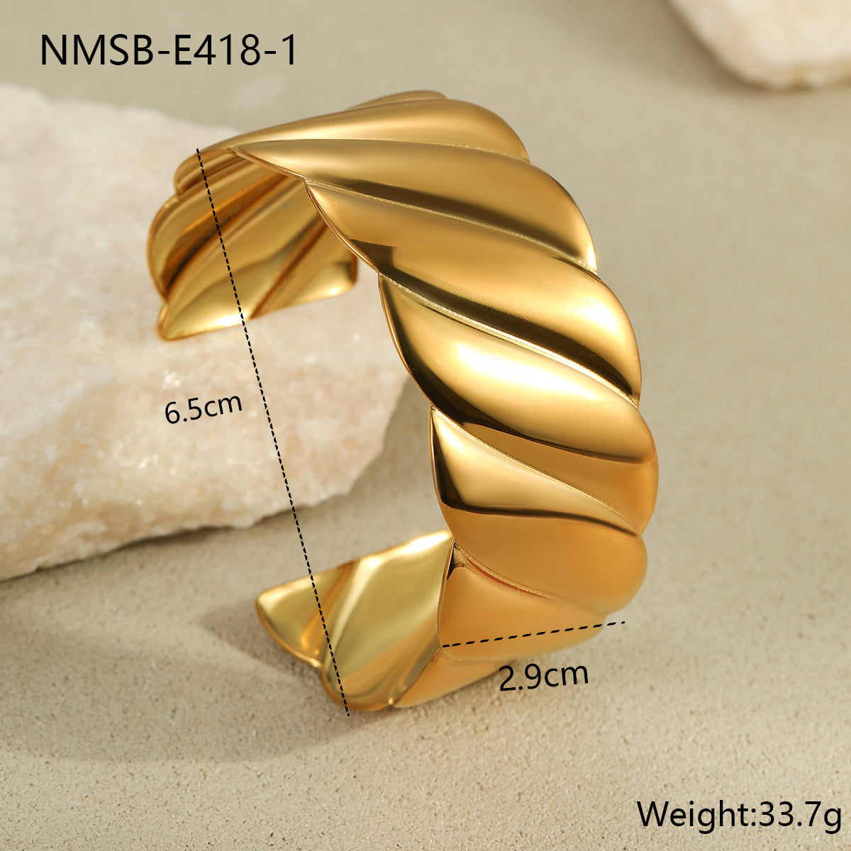 Fashionable Geometric Open Bangle Bracelet in Stainless Steel with 18K Gold Plating for Women