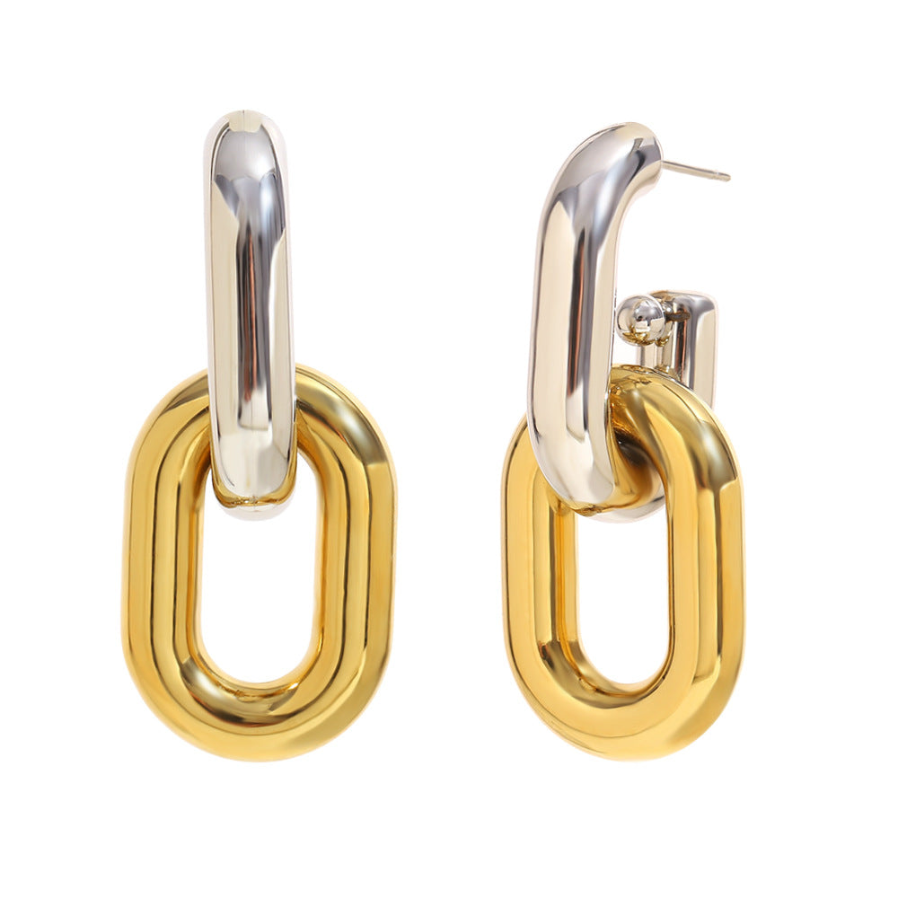 Orecchini in Acciaio Inossidabile Geometrici Moderni Minimalisti con Dettagli a Catena Vuota Placcata Oro 18K
