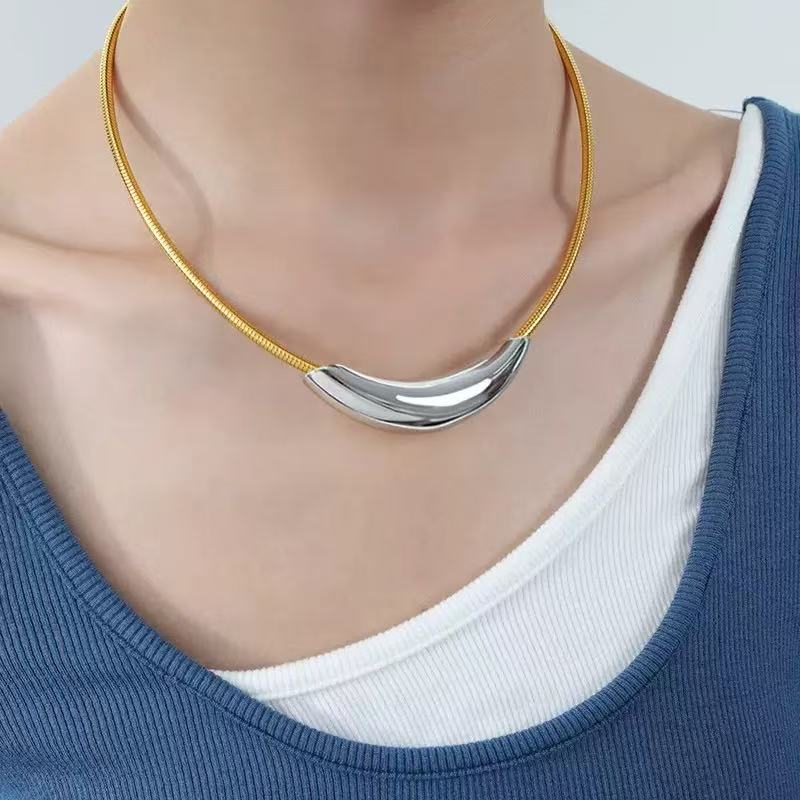 Minimalist Elegant Geometric Titanium Steel Choker Necklace Figaro Chain