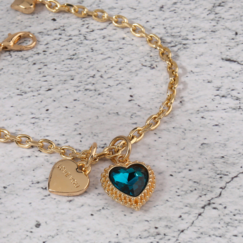 Bracciale Dolce Minimalista in Lega a Forma di Cuore con Intarsi di Strass da Donna