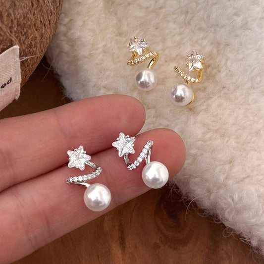 Orecchini a perno eleganti a forma di stella geometrica con intarsio di zirconi per donna, per l'uso quotidiano, chic da ufficio, gioielli di lusso per l'orecchio