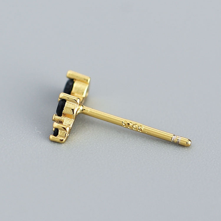 Minimalist Geometric S925 Sterling Silver Stud Earrings with Rhinestone Inlay for Women