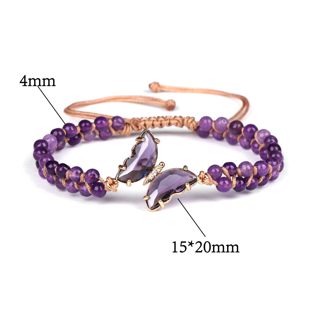 Sweet Geometric Butterfly Crystal Beaded Bracelet Unisex Charm Bar