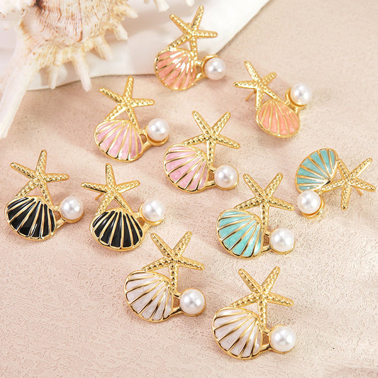 Orecchini pendenti da donna di lusso casual placcati oro in acciaio inossidabile con perle e animali a forma di stella
