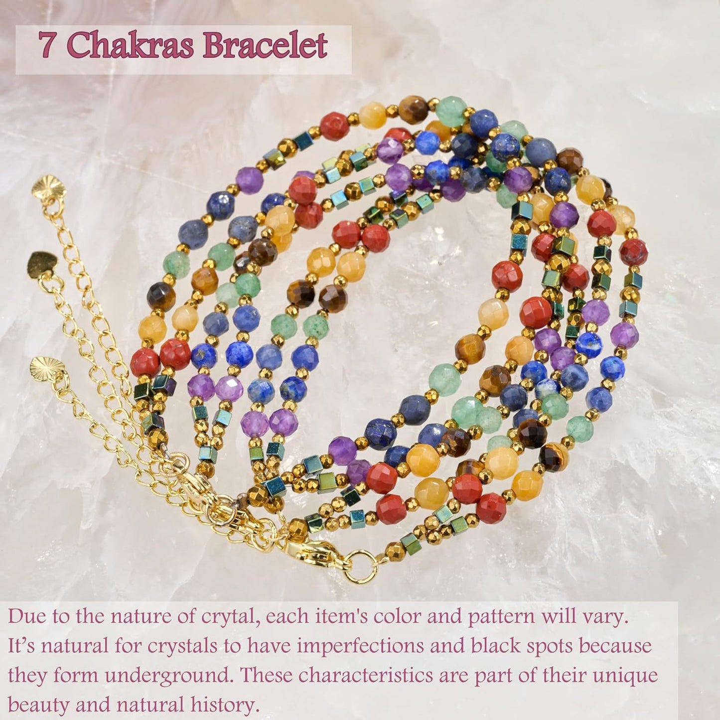 Geometric Natural Stone Crystal Beaded Bracelet Unisex Handmade Jewelry