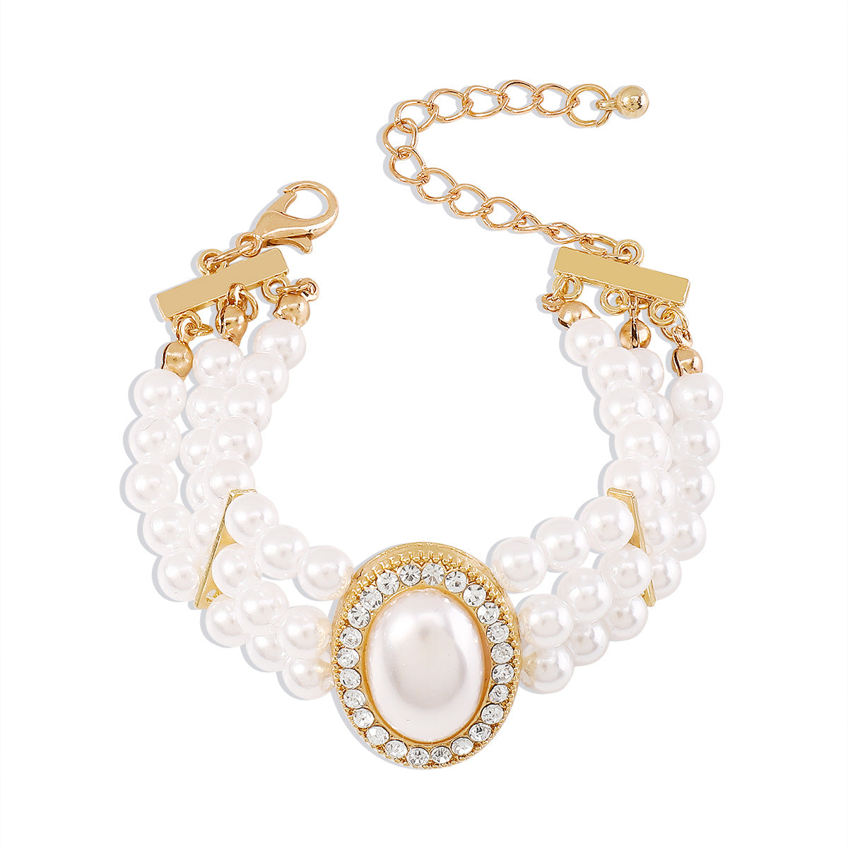 Bracciale Elegante Minimalista Geometrico da Donna con Perle Imitazione Strass e Perline in Resina