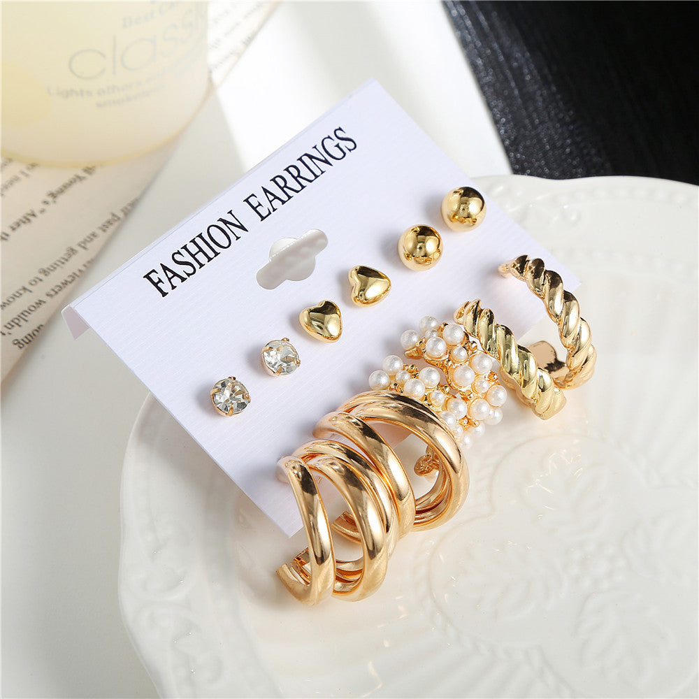 Geometric Heart Gold Plated Stainless Steel Earrings with Pearl Inlay for Women
